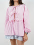 'Adalet' Linen Look Tie Front Smock Blouse - Celes Fashion